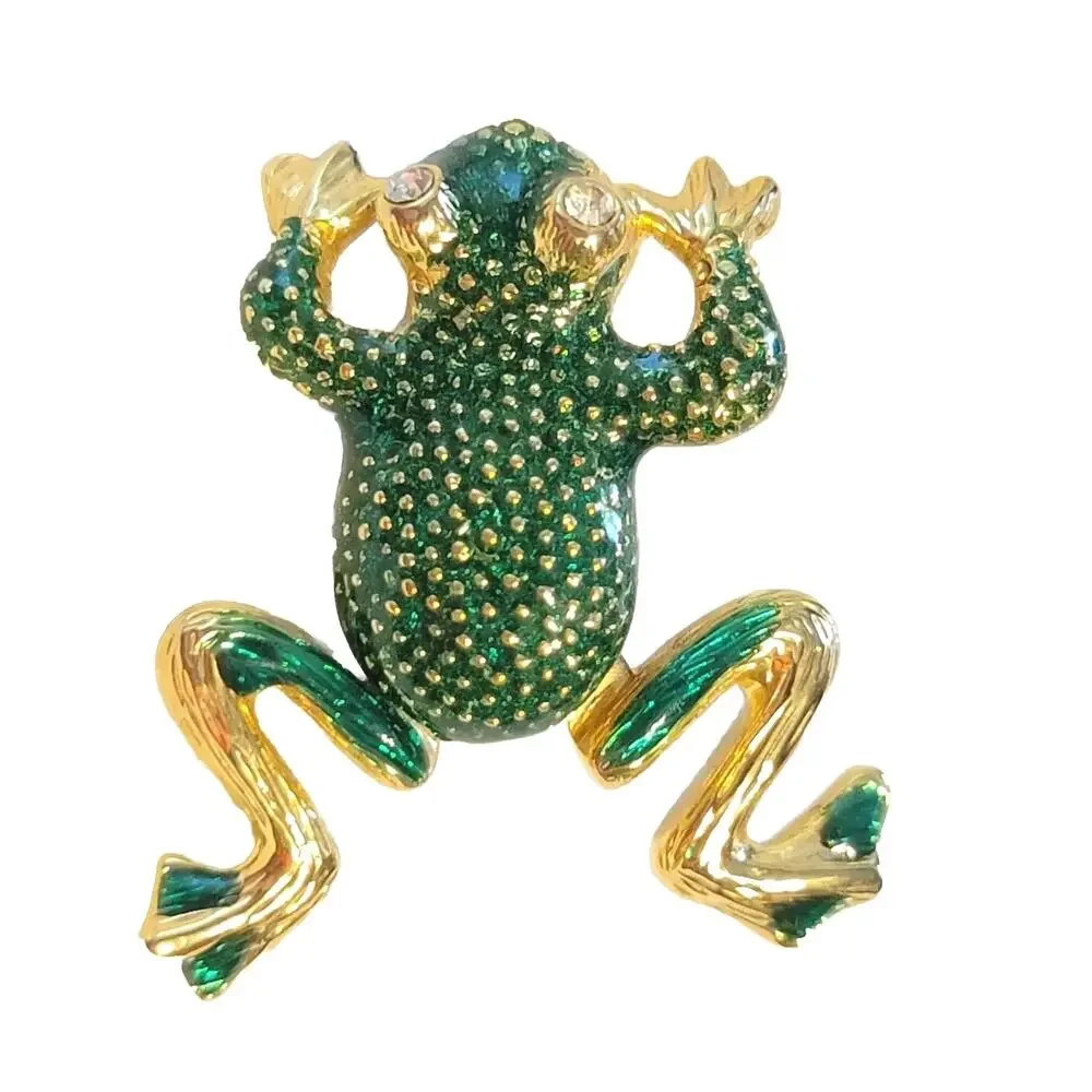 Vintage Green Frog Brooch Pin Enameled 1.25